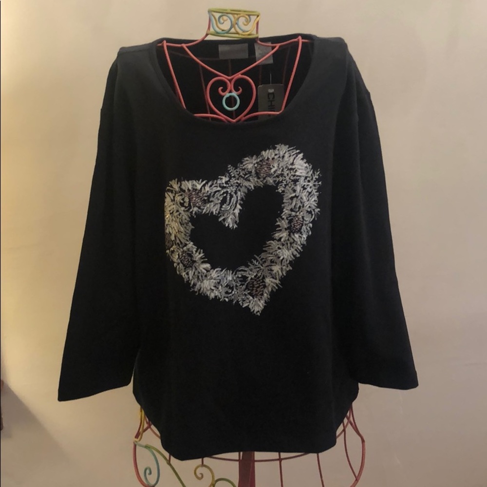 Chico’s Winter Pinecone Heart T-Shirt Long Sleeve